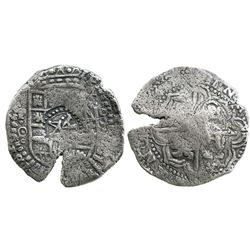 Potosi, Bolivia, cob 8 reales, (16)4(9)O, with crowned-A countermark on shield (very rare).