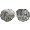 Image 1 : Potosi, Bolivia, cob 8 reales, (1649)O, with 2 countermarks (very rare) on cross: arms and rare vari