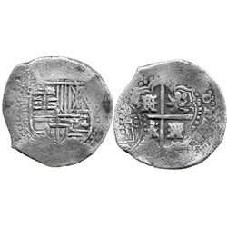 Potosi, Bolivia, cob 8 reales, (16)49O, with arms countermark on cross.