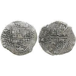 Potosi, Bolivia, cob 8 reales, (1649)O, with crowned-? countermark on cross.