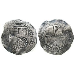 Potosi, Bolivia, cob 8 reales, Philip IV, assayer not visible (pre-1650), with crowned-.T. counterma