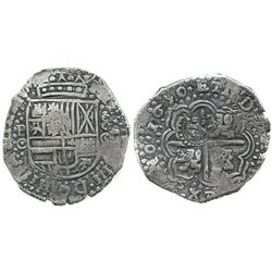 Potosi, Bolivia, cob 8 reales, 1650O, with crowned-S countermark on cross.