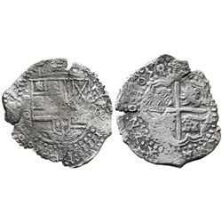 Potosi, Bolivia, cob 8 reales, 1650O, with pentagonal crowned-1652 countermark on cross, rare.