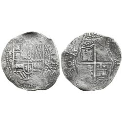 Potosi, Bolivia, cob 8 reales, 1651O, with arms countermark on cross.