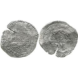 Potosi, Bolivia, cob 8 reales, 165(1)E, modern 5, with crowned-PH countermark on cross.