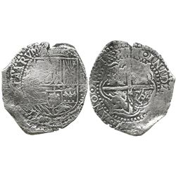 Potosi, Bolivia, cob 8 reales, 1651E, with crowned-L countermark on cross.
