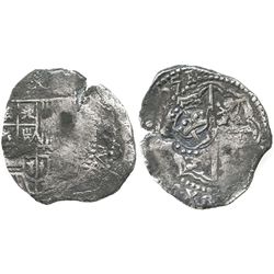 Potosi, Bolivia, cob 4 reales, (1)651(O or E), with crowned-L countermark on cross.