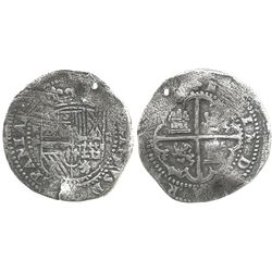 Potosi, Bolivia, cob 2 reales, Philip II, assayer B (1st period, "Lima style"), rare.