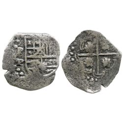 Potosi, Bolivia, cob 2 reales, Philip IV, assayer P/T (1646-7), very rare.