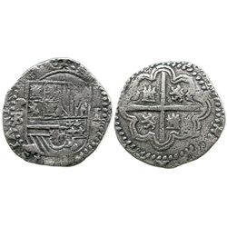 Potosi, Bolivia, cob 1 real, Philip II, assayer B (3rd period).