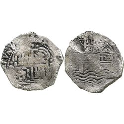 Potosi, Bolivia, cob 8 reales, 1653E, dot-PH-dot at top.
