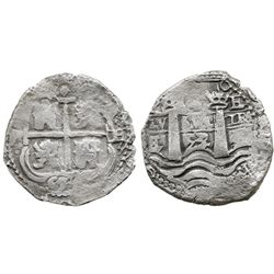 Potosi, Bolivia, cob 4 reales, 1653/2E, (1-PH)-6 at top, rare.