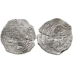 Potosi, Bolivia, cob 8 reales, (1)651E, with crowned-O countermark on cross.