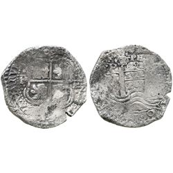Potosi, Bolivia, cob 8 reales, 1655E, PH at top.