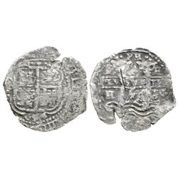 Potosi, Bolivia, cob 4 reales, 1654E, dot-PH-dot at top.