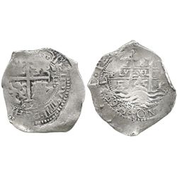 Potosi, Bolivia, cob 8 reales, 1665E, 3 full dates (rare thus).