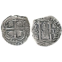 Potosi, Bolivia, cob 1 real, 1664E, encapsulated ANACS VF 25, with name of wreck stated in the slab.