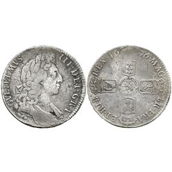 London, England, 1/2 crown, William III, 1696, small shields.