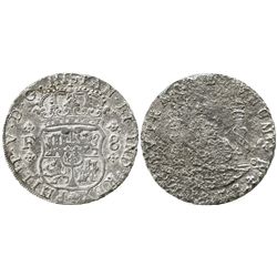 Mexico City, Mexico, pillar 8 reales, 1732F, very rare first year of series.