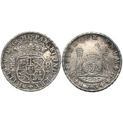 Mexico City, Mexico, pillar 8 reales, Philip V, 1734MF.