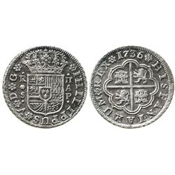Seville, Spain, milled 2 reales "pistareen," Philip V, 1736AP, rare.