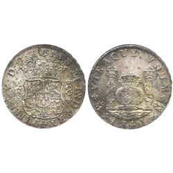 Mexico City, Mexico, pillar 8 reales, Philip V, 1741MF, encapsulated EF details / corroded.