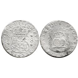 Mexico City, Mexico, pillar 8 reales, Ferdinand VI, 1749MF.