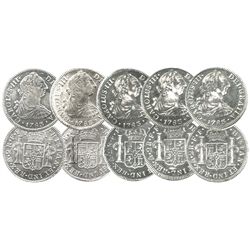 Lot of 5 Mexico City, Mexico, bust 2 reales, Charles III, 1783FF, all choice condition.
