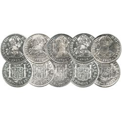Lot of 5 Mexico City, Mexico, bust 2 reales, Charles III, 1783FF, all choice condition.