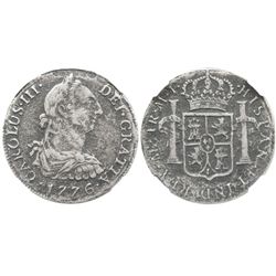 Lima, Peru, bust 4 reales, Charles III, 1776MJ, encapsulated NGC EL CAZADOR / GENUINE, very rare den