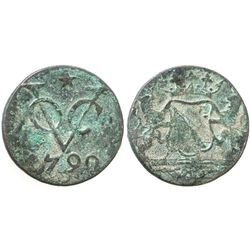 Utrecht, Dutch East India Co., copper duit, 1790, uncleaned, very rare provenance.