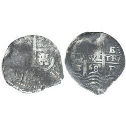 Potosi, Bolivia, cob 2 reales, 1668E, encapsulated NGC genuine, with name of wreck in slab.