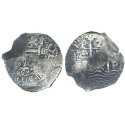 Potosi, Bolivia, cob 2 reales, 1669E, encapsulated NGC genuine, with name of wreck in slab.