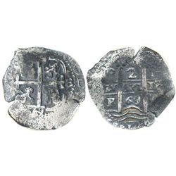 Potosi, Bolivia, cob 2 reales, 1669E, encapsulated NGC genuine, with name of wreck in slab.