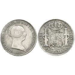 Seville, Spain, 20 reales, Isabel II, 1851 (mintmark 7-point star).