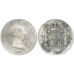 Madrid, Spain, 20 reales, Isabel II, 1855 (mintmark 6-point star).