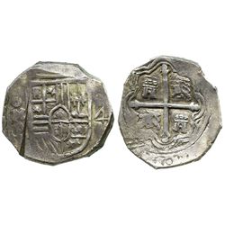 Mexico City, Mexico, cob 4 reales, Philip IV, assayer P, with test-cut as from circulation in the Or