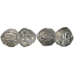 Lot of 2 Mexico City, Mexico, cob 2 reales, Philip IV, assayer P and not visible.