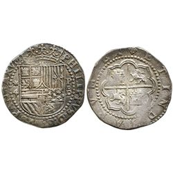 Lima, Peru, cob 4 reales, Philip II, assayer Diego de la Torre, *-4 to left, P-oD to right.