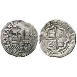 Lima, Peru, cob 2 reales, Philip II, assayer Diego de la Torre, *-ii to left, P-oD to right.