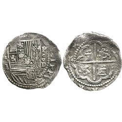 Lima, Peru, cob 1 real, Philip II, assayer Diego de la Torre, *-I to left, P-oD to right.