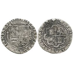 Lima, Peru, cob 1 real, Philip II, assayer Diego de la Torre, *-I to left, P-oD to right.