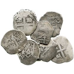 Lot of 7 Lima, Peru, cob 2R, Philip V, various dates (where visible).
