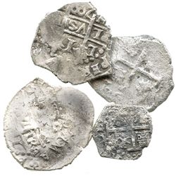 Lot of 4 Lima, Peru, cobs 1R and 1/2R, Charles II and Ferdinand VI, various dates.