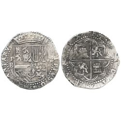 Potosi, Bolivia, cob 8 reales, Philip II, assayer B (3rd period).