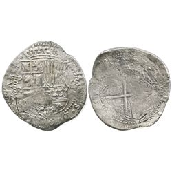 Potosi, Bolivia, cob 8 reales, Philip II, assayer B (4th period).