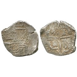 Potosi, Bolivia, cob 8 reales, Philip IV, assayer not visible (style of mid-1620s), quadrants of cro