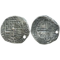 Potosi, Bolivia, cob 8 reales, 1629T, heavy-dot borders, denomination 8.
