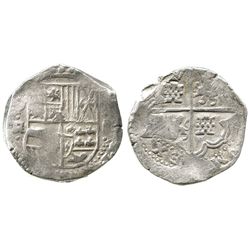Potosi, Bolivia, cob 8 reales, Philip IV, assayer TR (large, ca. 1640).