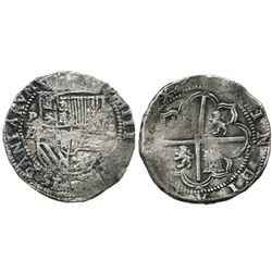 Potosi, Bolivia, cob 4 reales, Philip II, assayer B (1st period).